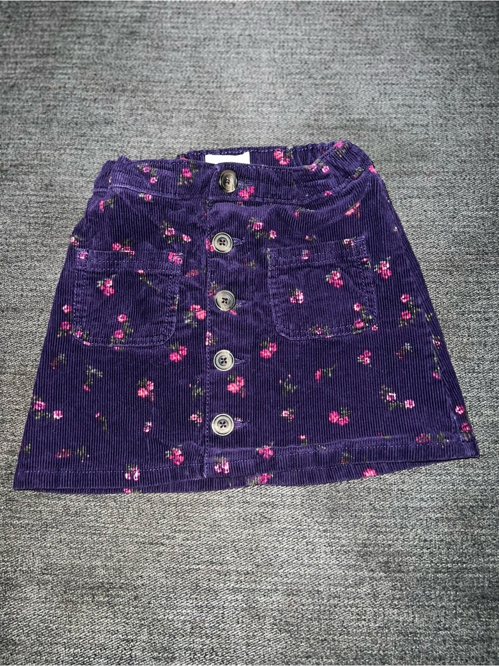 Place Purple Corduroy Button-Front Mini Skirt with Pink Floral Print